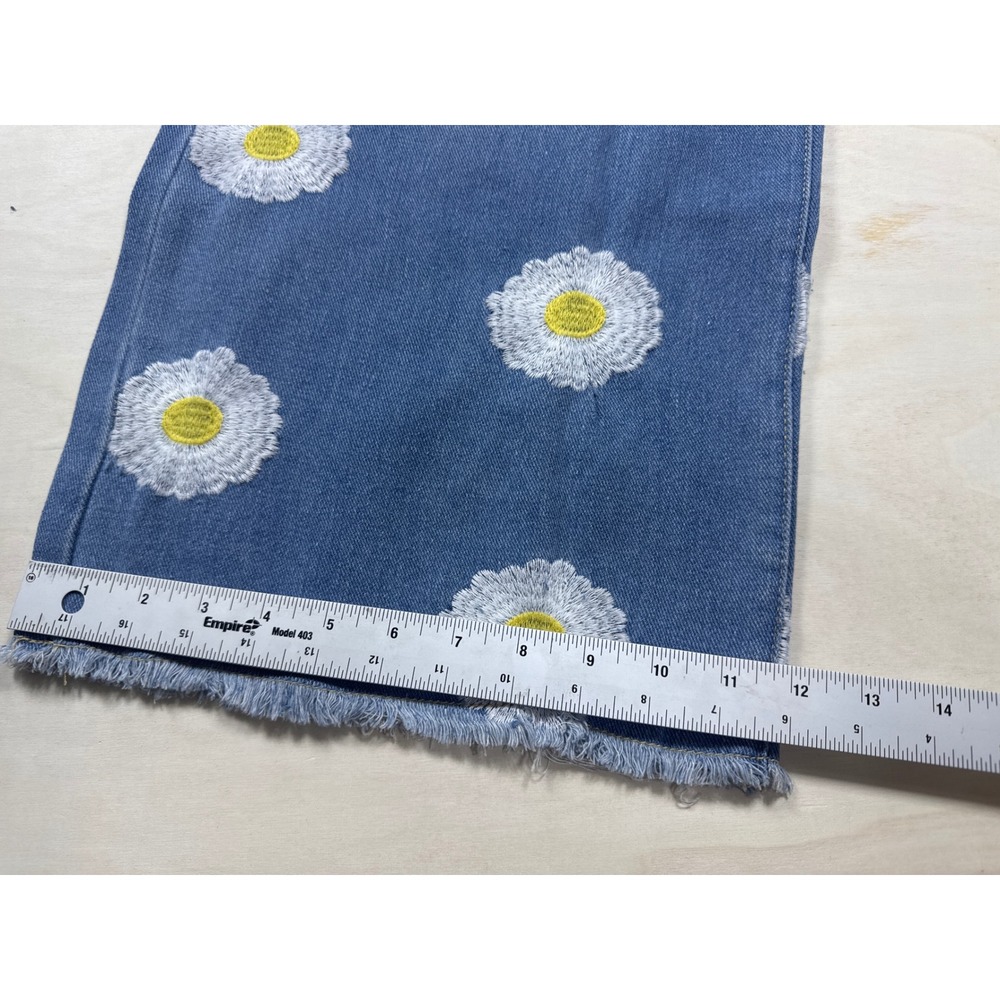 Shop Sassy Frass Daisy Embroidered Wide Leg Jeans Blue Denim Boho Floral Small - Picture 3 of 6